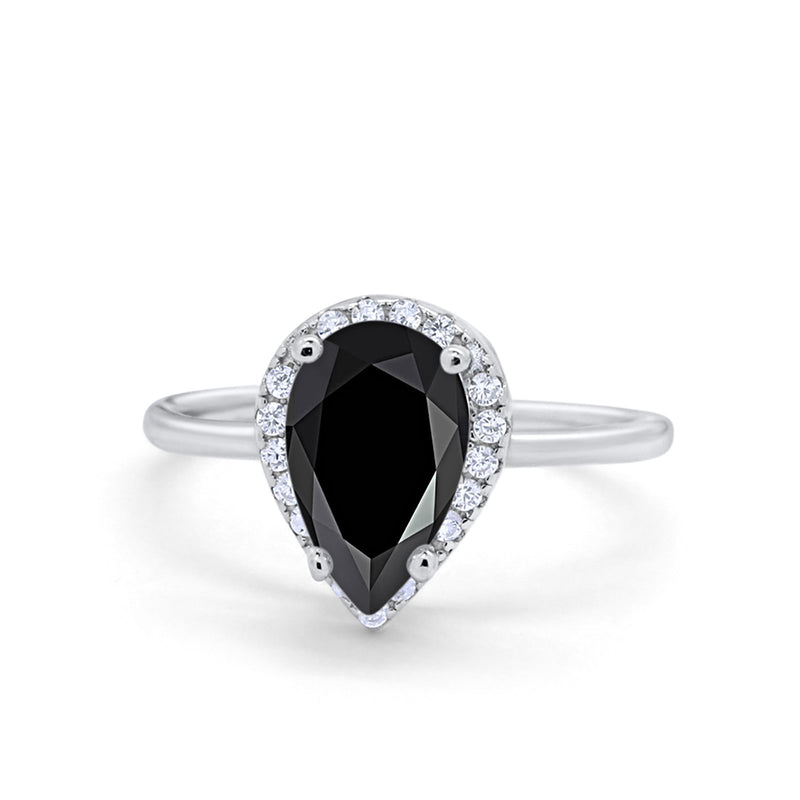 Halo Teardrop Pear Engagement Ring Simulated Cubic Zirconia 925 Sterling Silver