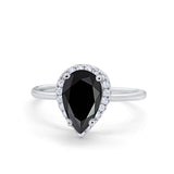 Halo Teardrop Pear Engagement Ring Simulated Cubic Zirconia 925 Sterling Silver