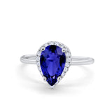 Halo Teardrop Pear Engagement Ring Simulated Cubic Zirconia 925 Sterling Silver