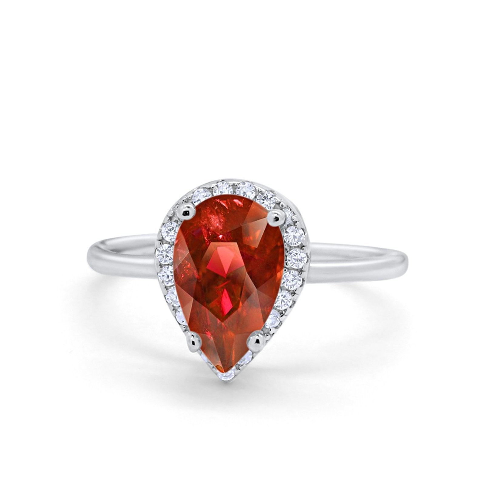 Halo Teardrop Pear Engagement Ring Simulated Cubic Zirconia 925 Sterling Silver
