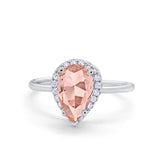 Halo Teardrop Pear Engagement Ring Simulated Cubic Zirconia 925 Sterling Silver