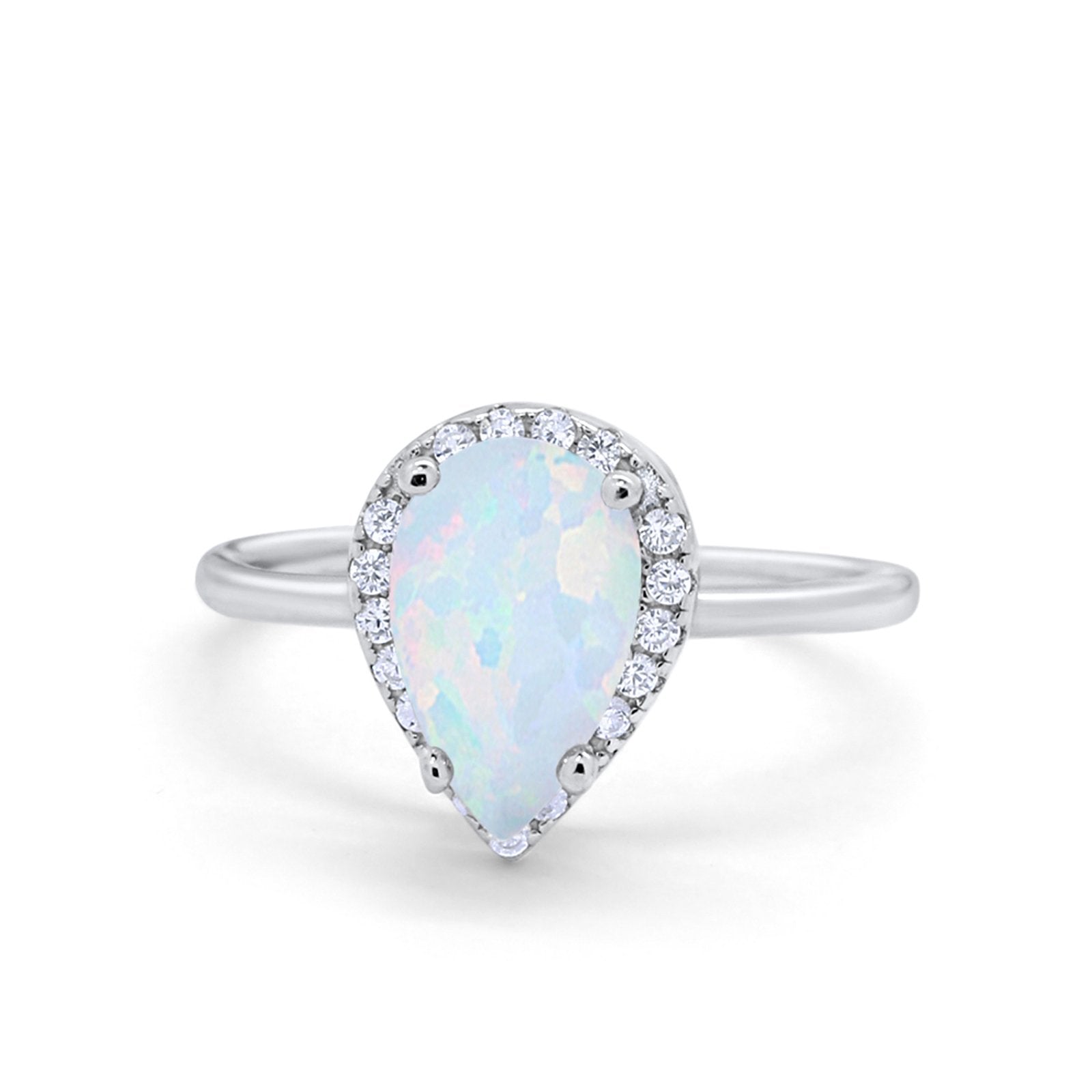 Halo Teardrop Pear Engagement Ring Simulated Cubic Zirconia 925 Sterling Silver