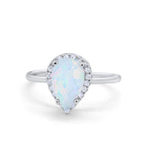 Halo Teardrop Pear Engagement Ring Simulated Cubic Zirconia 925 Sterling Silver