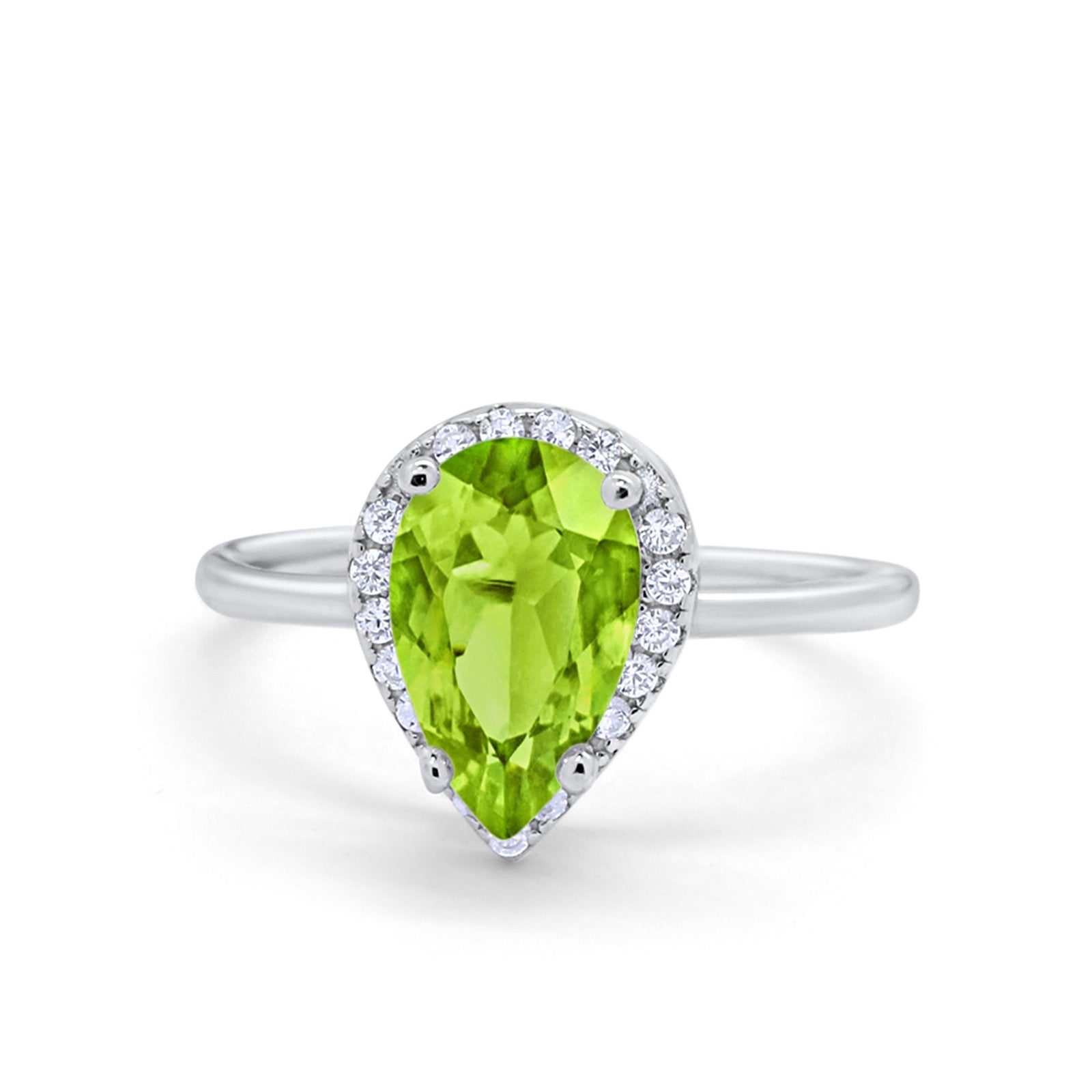 Halo Teardrop Pear Engagement Ring Simulated Cubic Zirconia 925 Sterling Silver