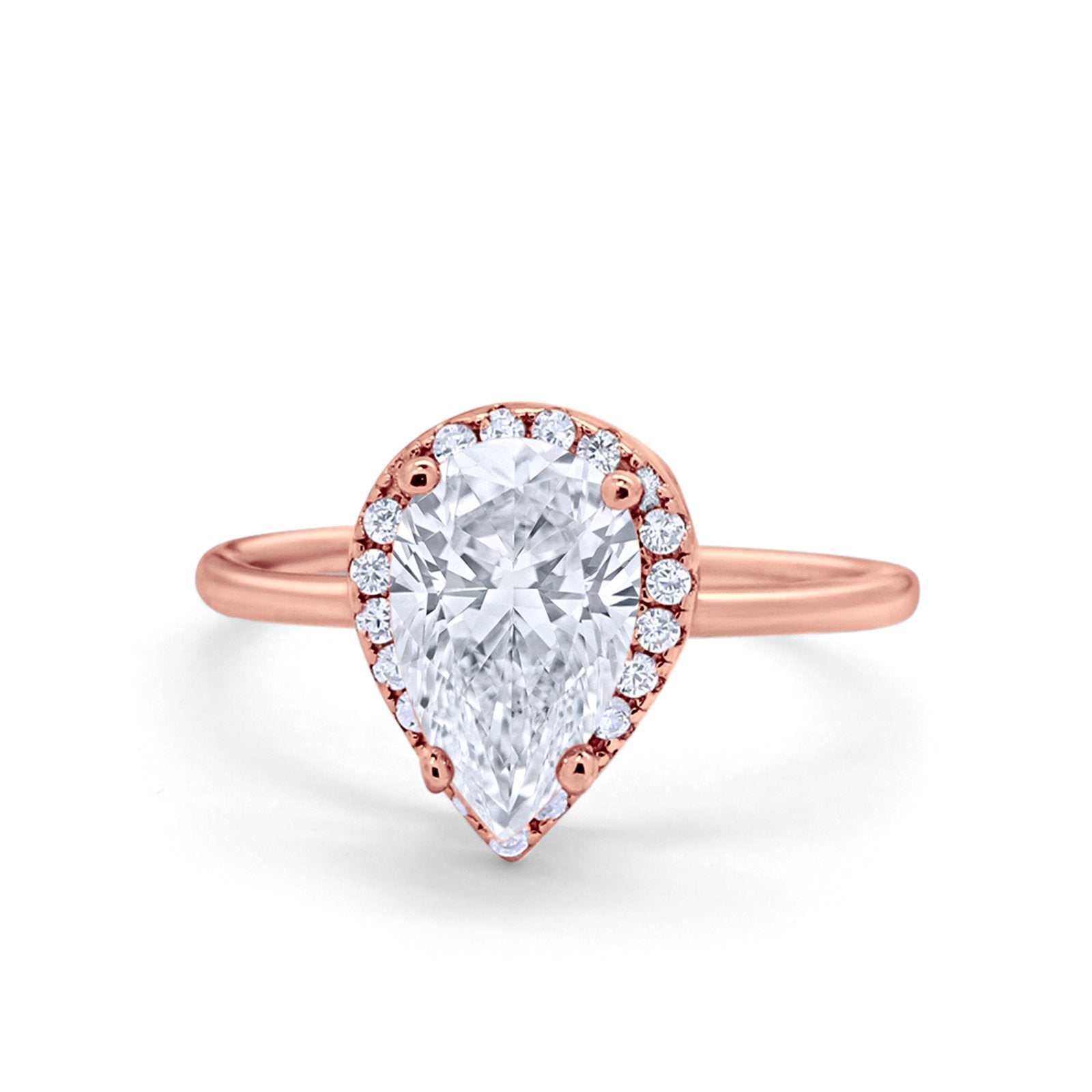 Halo Teardrop Pear Engagement Ring Simulated Cubic Zirconia 925 Sterling Silver