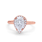 Halo Teardrop Pear Engagement Ring Simulated Cubic Zirconia 925 Sterling Silver