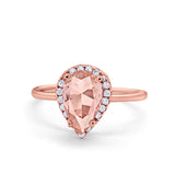 Halo Teardrop Pear Engagement Ring Simulated Cubic Zirconia 925 Sterling Silver