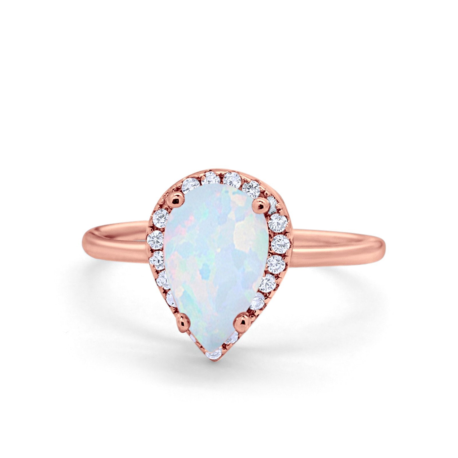 Halo Teardrop Pear Engagement Ring Simulated Cubic Zirconia 925 Sterling Silver