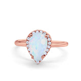 Halo Teardrop Pear Engagement Ring Simulated Cubic Zirconia 925 Sterling Silver