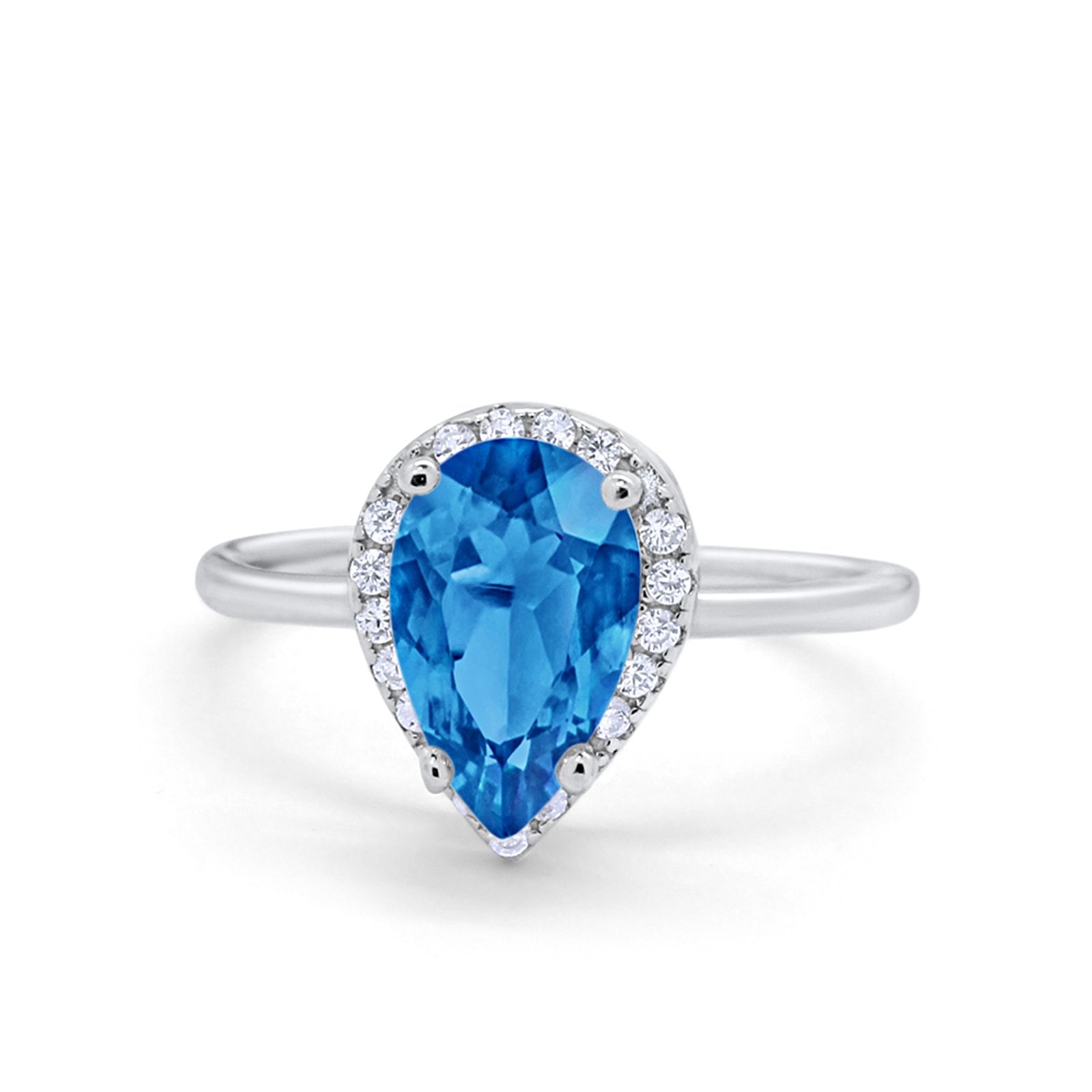 Halo Teardrop Pear Engagement Ring Simulated Cubic Zirconia 925 Sterling Silver