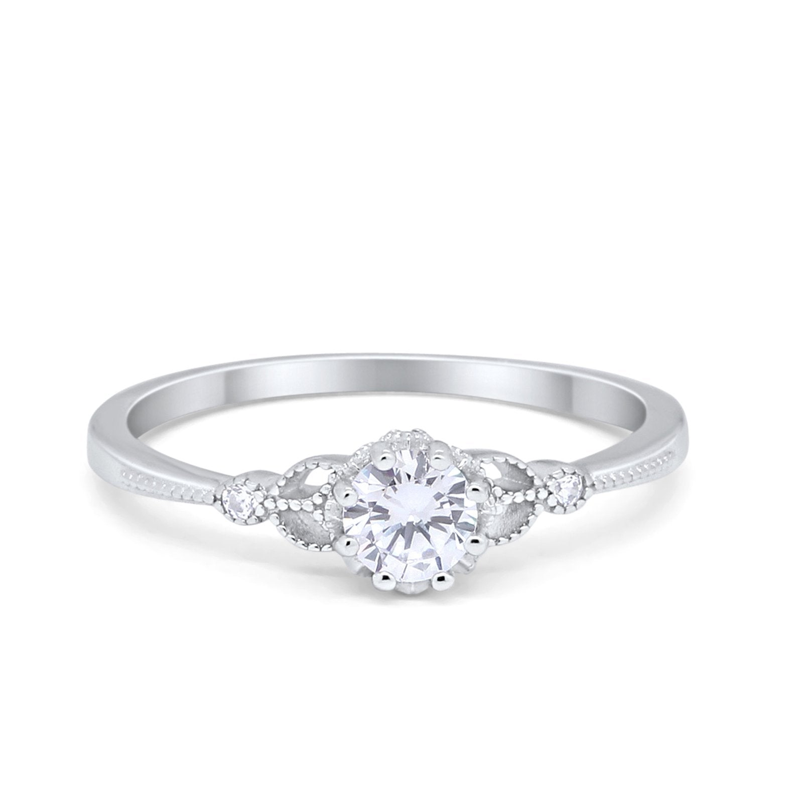 Solitaire Art Deco Wedding Engagement Ring Round Cubic Zirconia 925 Sterling Silver Choose Color