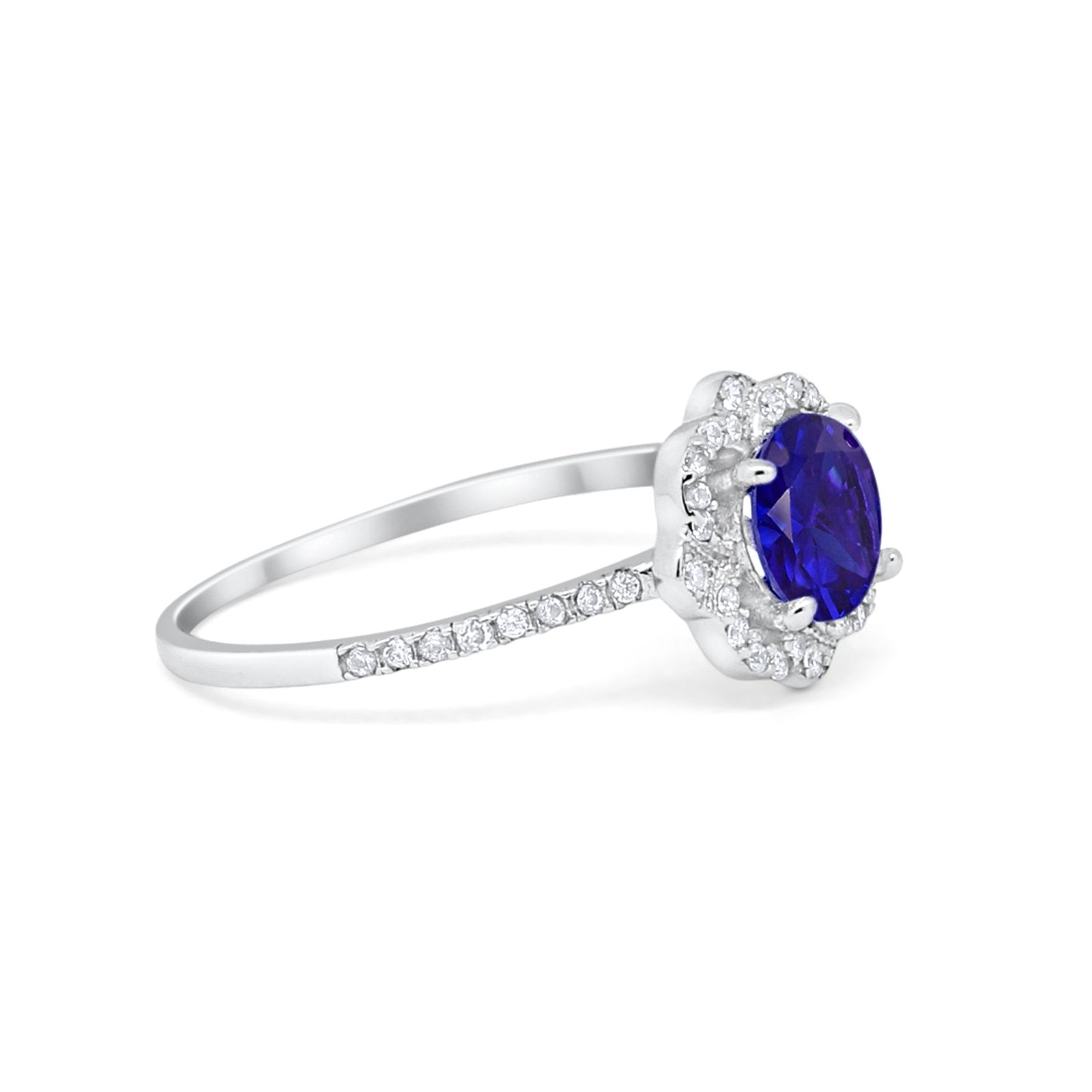 Halo Wedding Engagement Ring Split Shank 925 Sterling Silver 6 Prong Round Cubic Zirconia