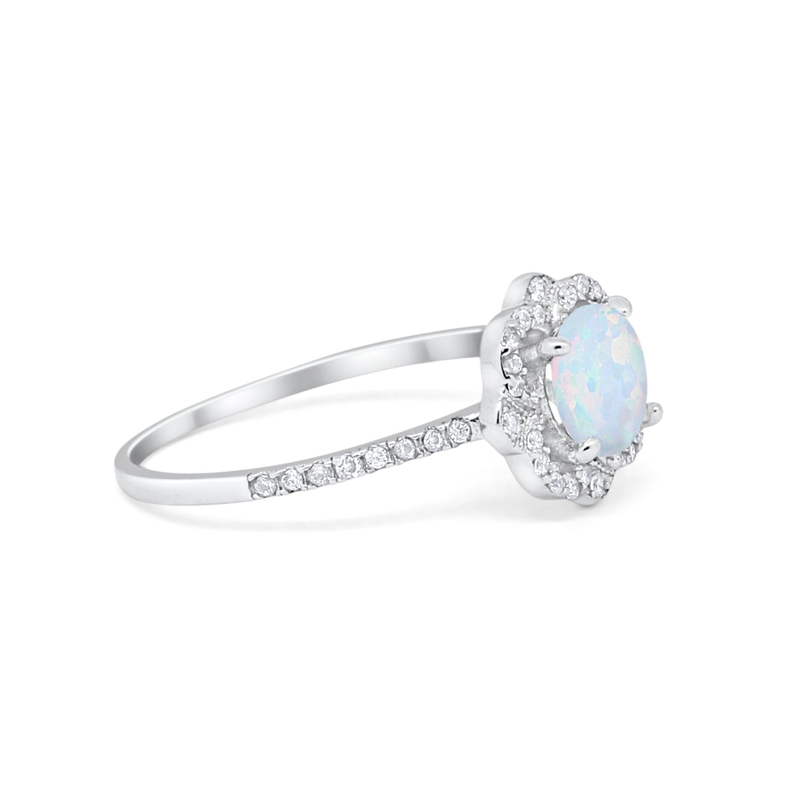 Halo Wedding Engagement Ring Split Shank 925 Sterling Silver 6 Prong Round Cubic Zirconia