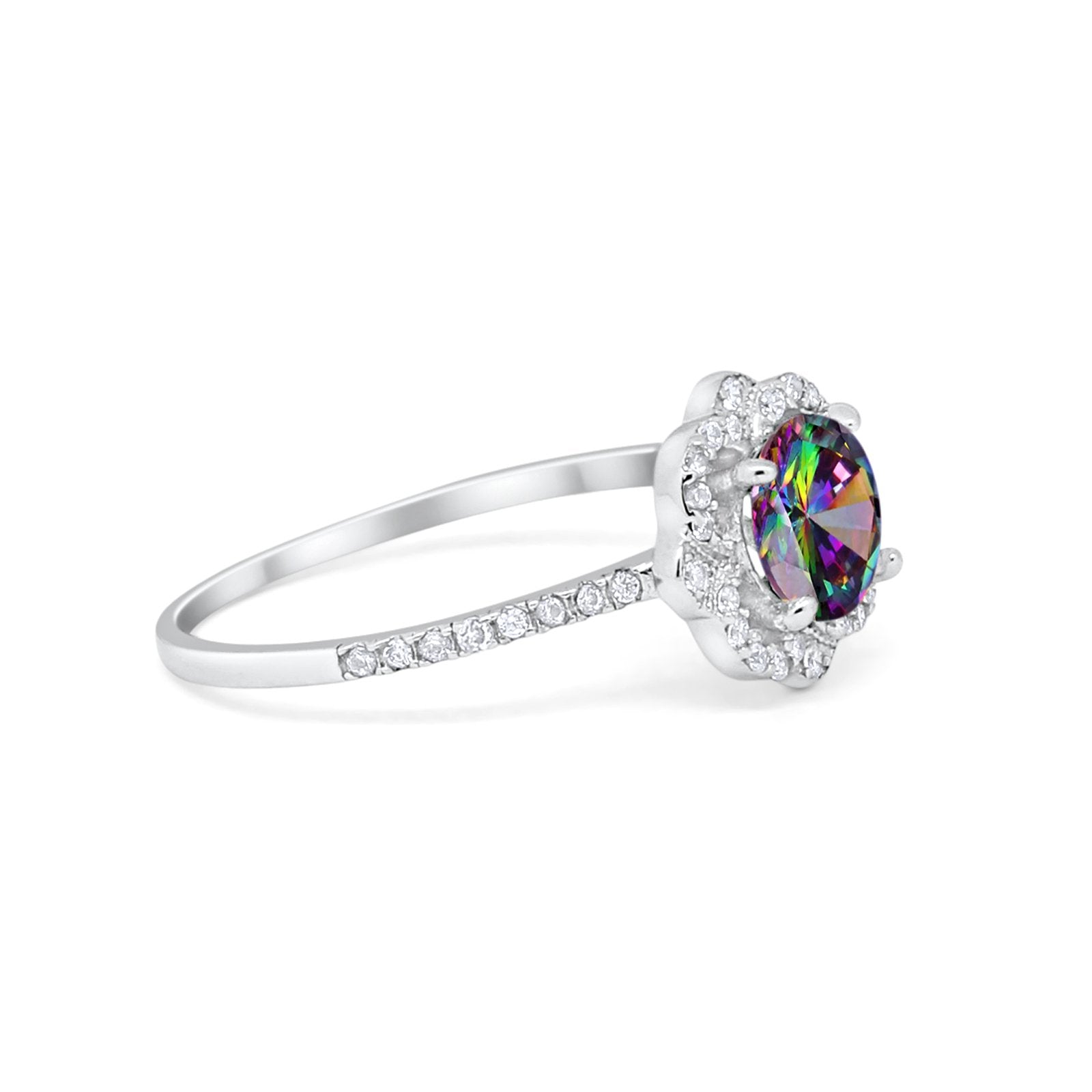Halo Wedding Engagement Ring Split Shank 925 Sterling Silver 6 Prong Round Cubic Zirconia