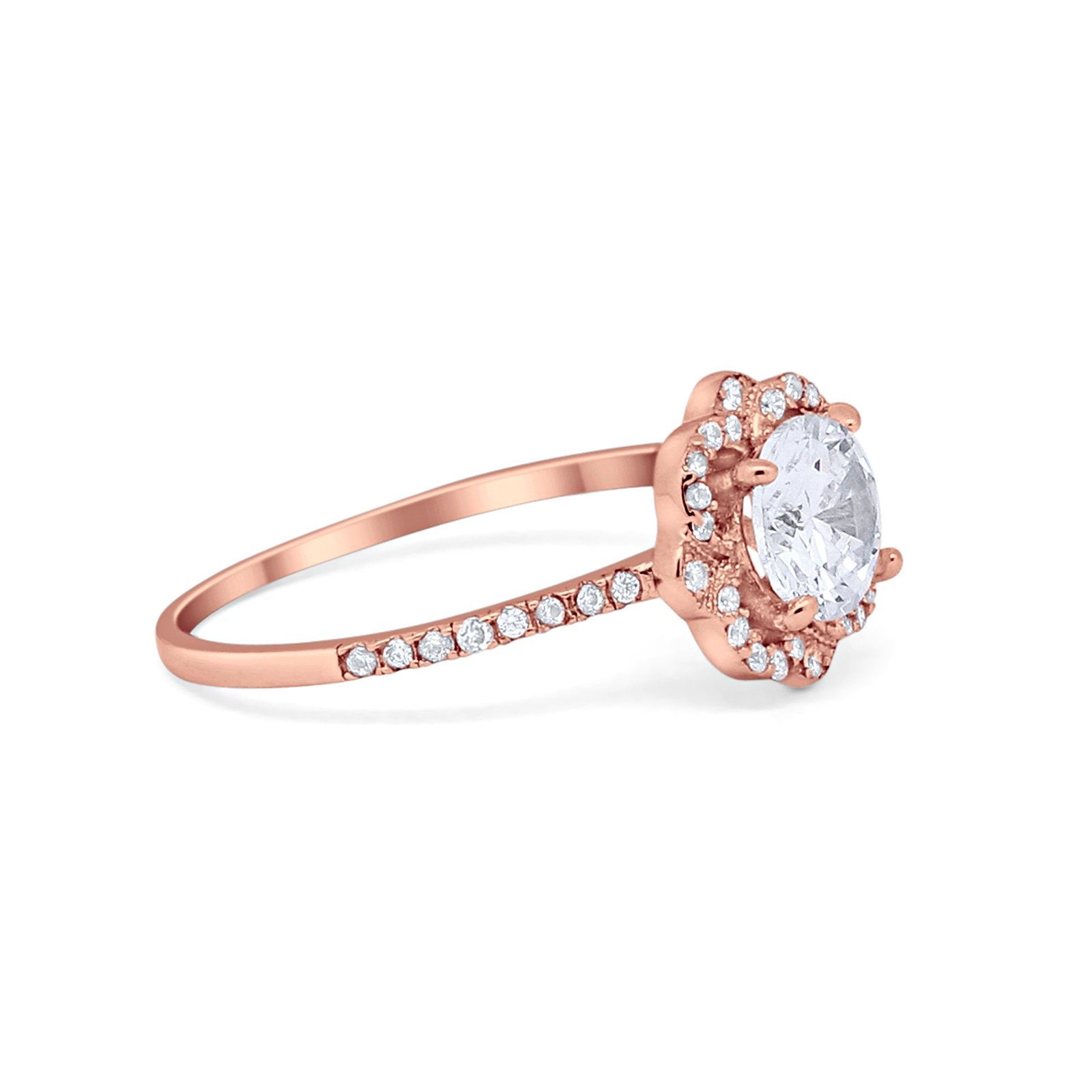 Halo Wedding Engagement Ring Split Shank 925 Sterling Silver 6 Prong Round Cubic Zirconia
