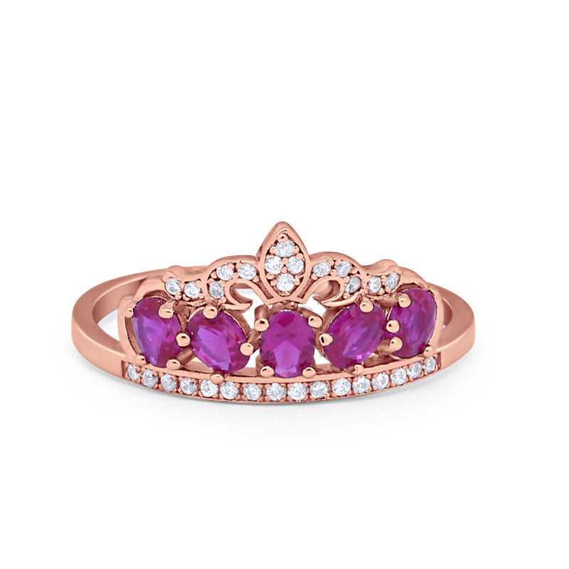 Crown Ring Oval Round Cubic Zirconia 925 Sterling Silver King Crown Princess