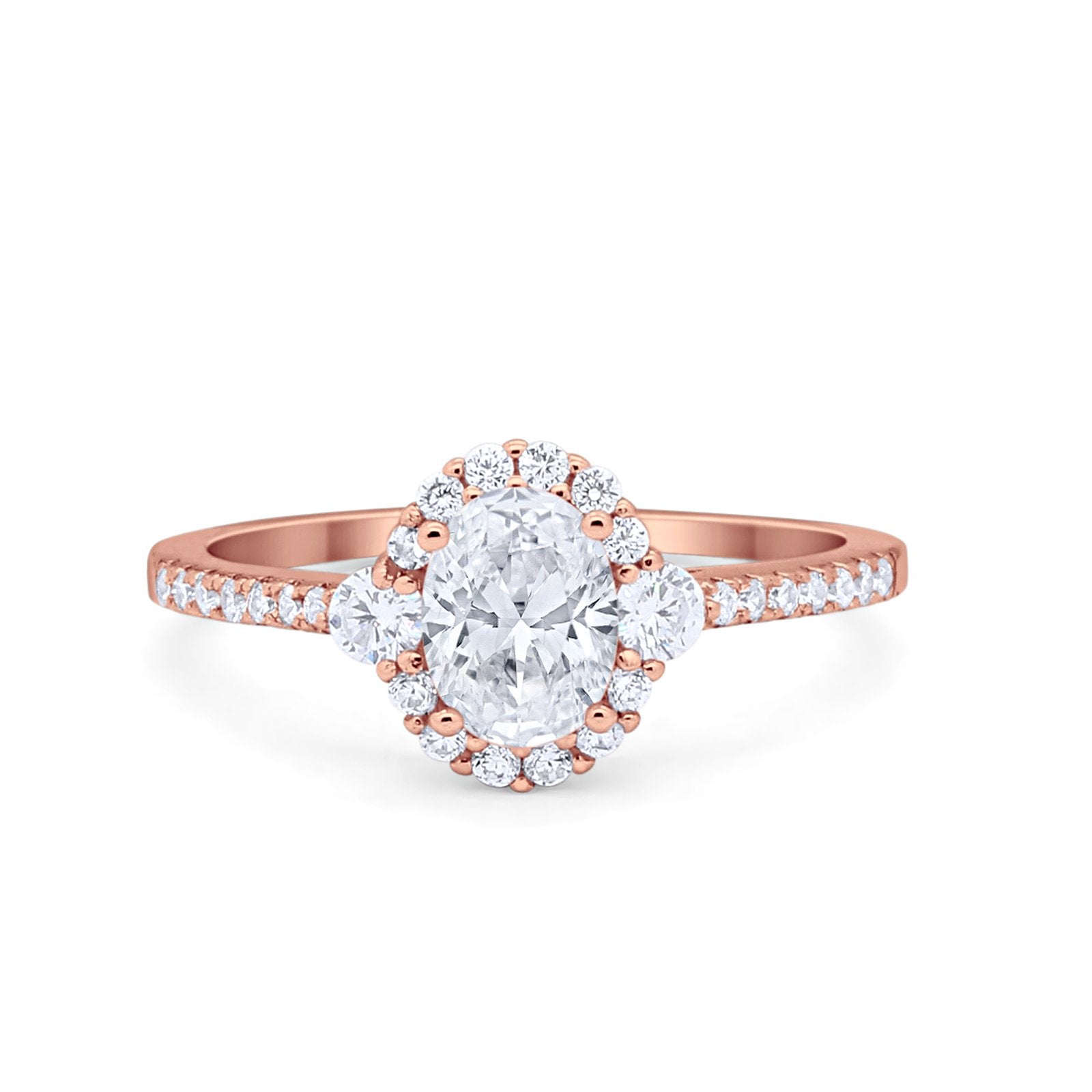 Art Deco Halo Oval Wedding Ring Simulated Cubic Zirconia 925 Sterling Silver