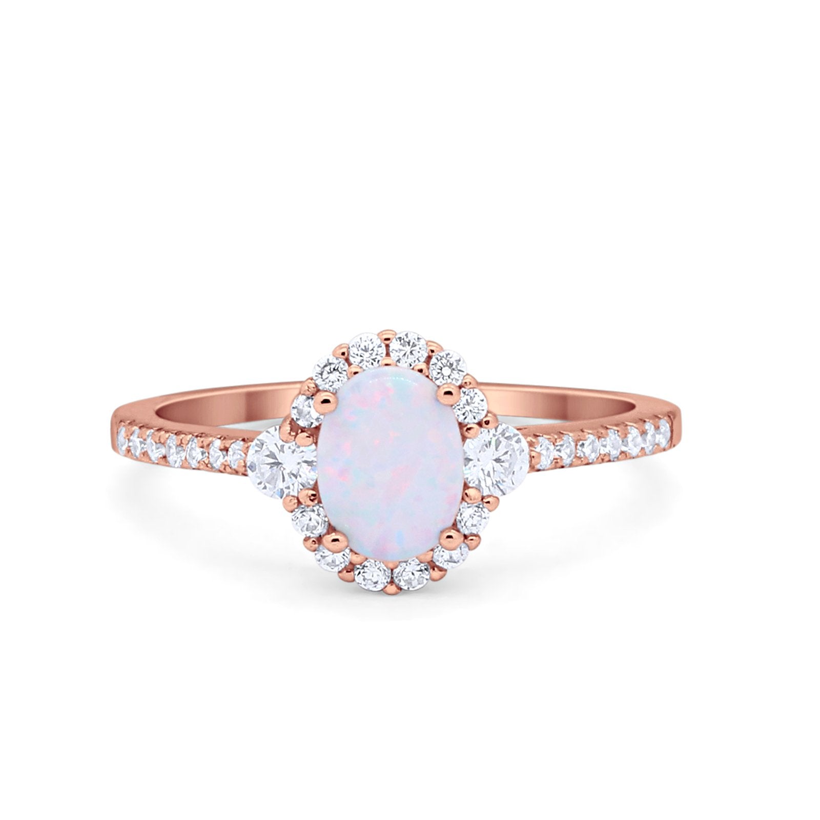 Art Deco Halo Oval Wedding Ring Simulated Cubic Zirconia 925 Sterling Silver