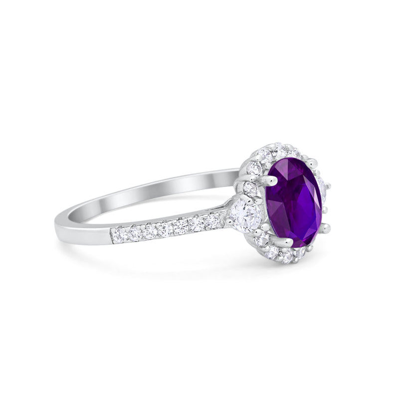 Art Deco Halo Oval Wedding Ring Simulated Cubic Zirconia 925 Sterling Silver