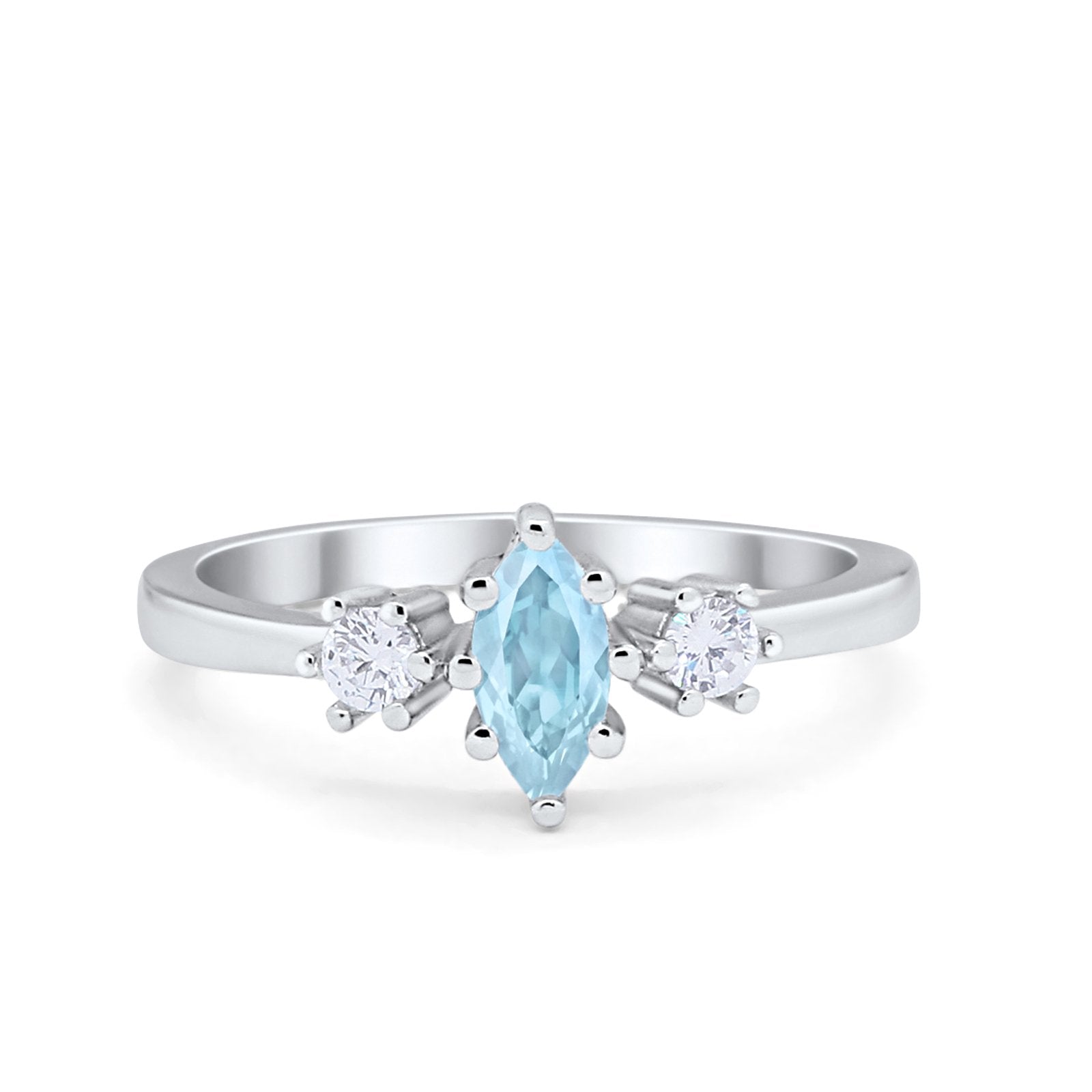 Three Stone Wedding Engagement Ring Marquise Round Cubic Zirconia 925 Sterling Silver Choose Color