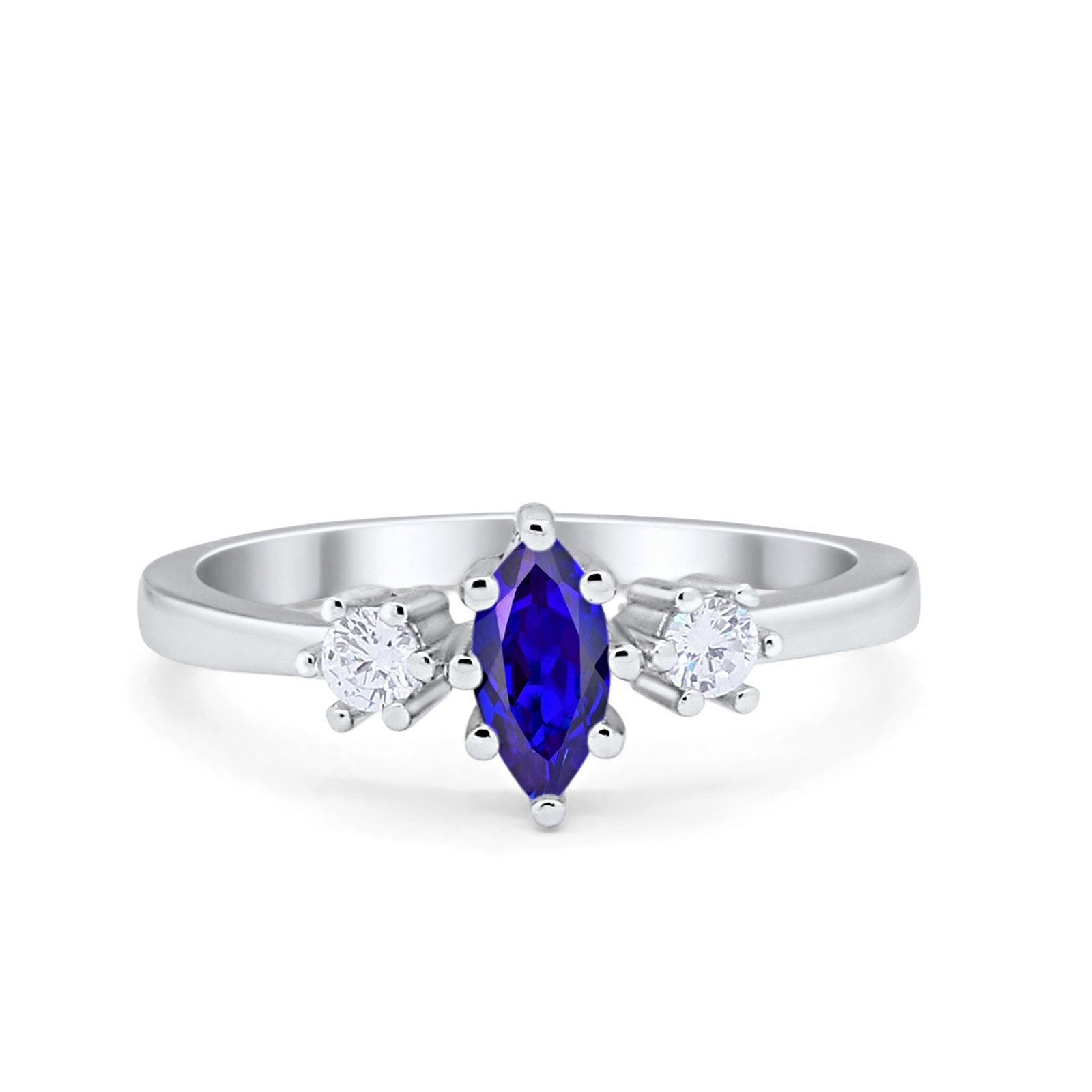 Three Stone Wedding Engagement Ring Marquise Round Cubic Zirconia 925 Sterling Silver Choose Color
