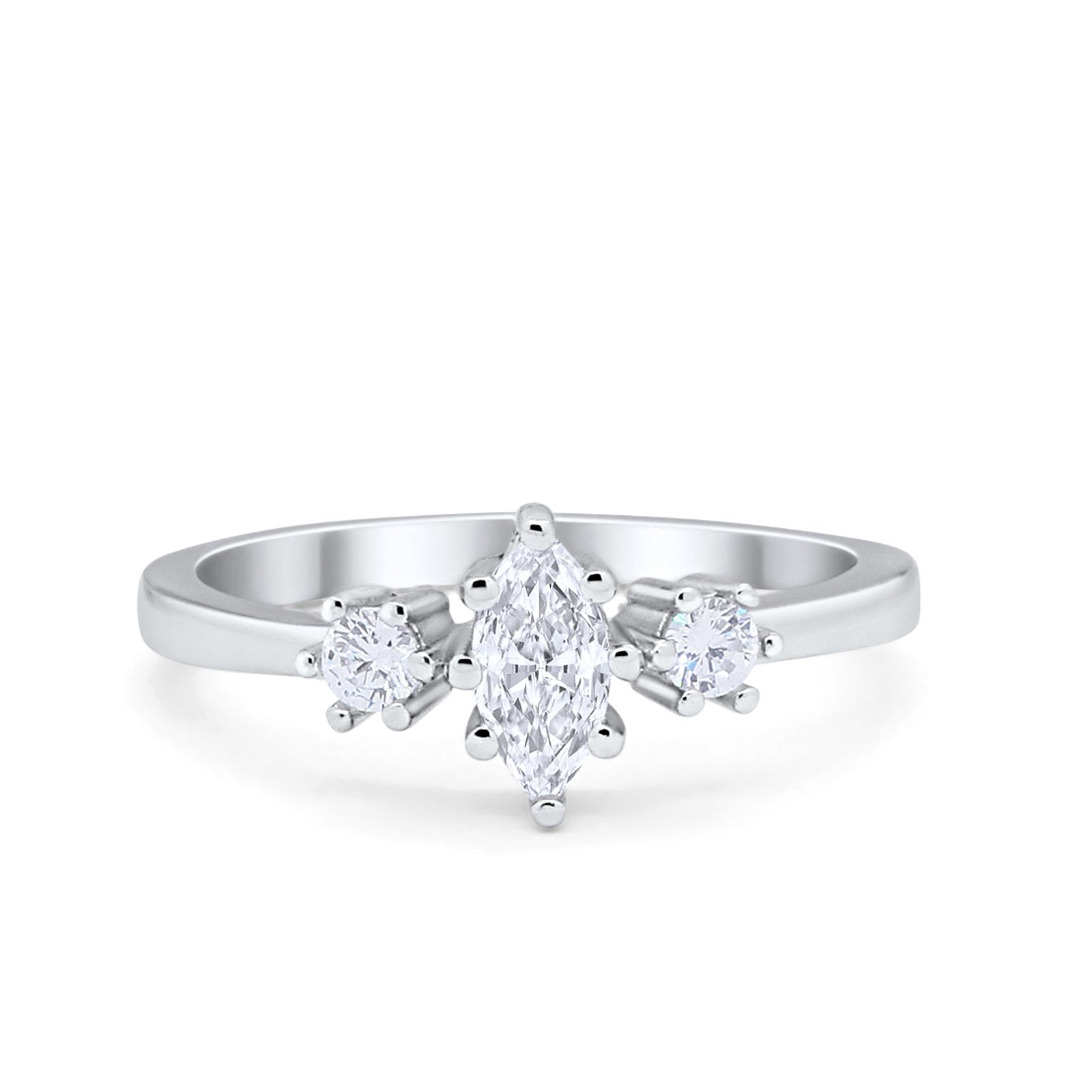 Three Stone Wedding Engagement Ring Marquise Round Cubic Zirconia 925 Sterling Silver Choose Color