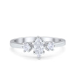 Three Stone Wedding Engagement Ring Marquise Round Cubic Zirconia 925 Sterling Silver Choose Color