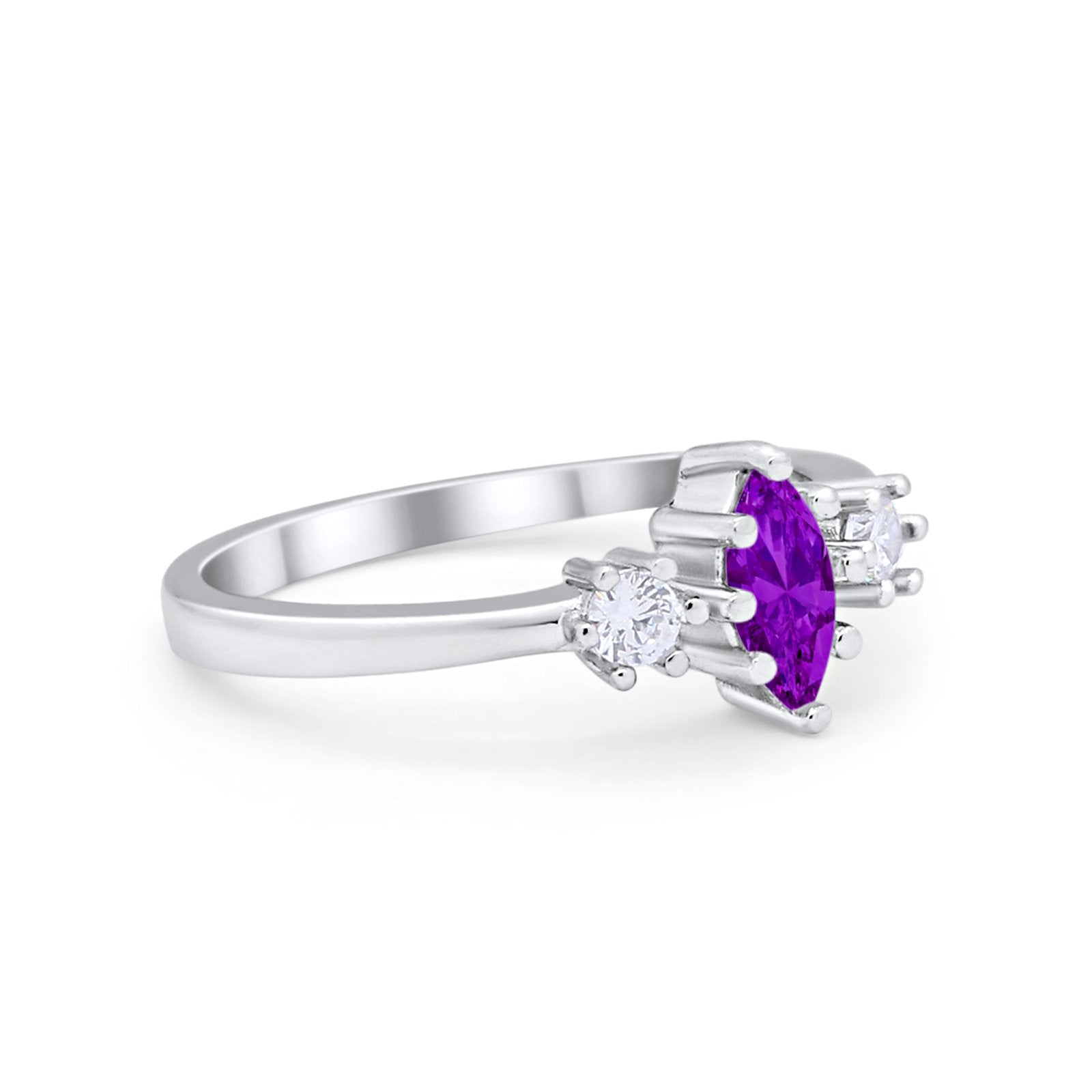 Three Stone Wedding Engagement Ring Marquise Round Cubic Zirconia 925 Sterling Silver Choose Color