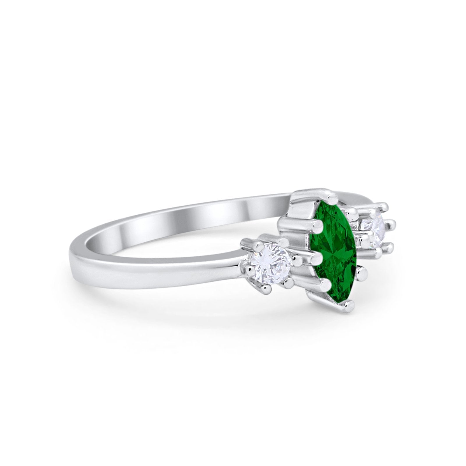 Three Stone Wedding Engagement Ring Marquise Round Cubic Zirconia 925 Sterling Silver Choose Color