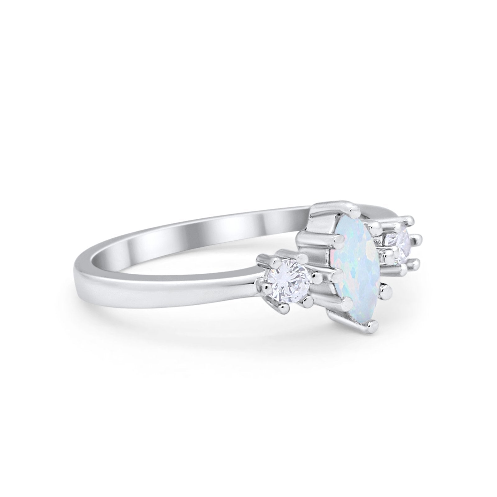 Three Stone Wedding Engagement Ring Marquise Round Cubic Zirconia 925 Sterling Silver Choose Color