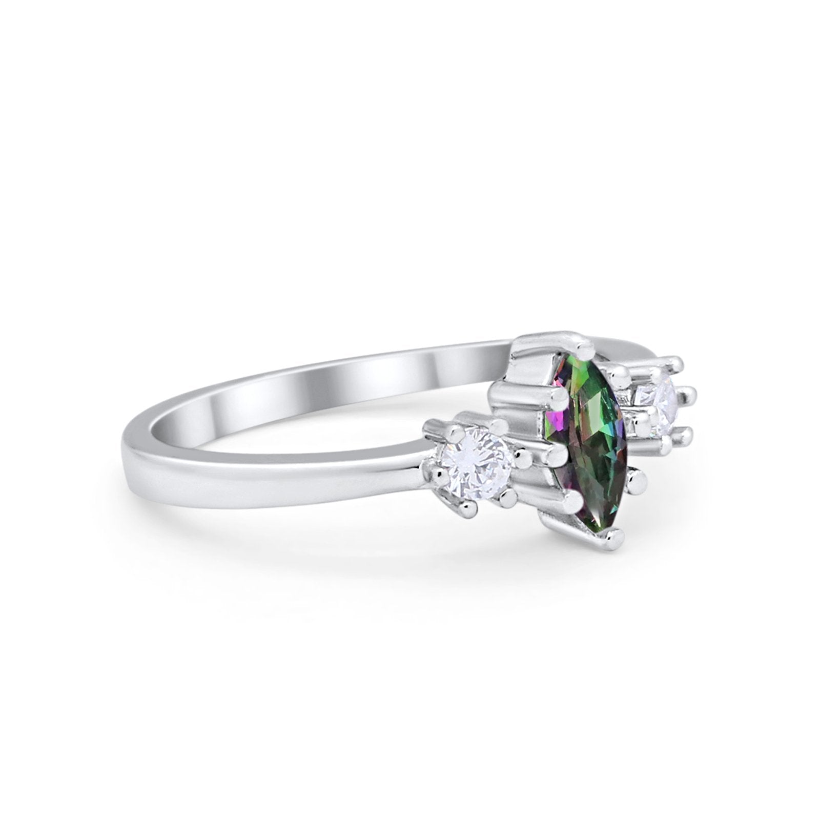 Three Stone Wedding Engagement Ring Marquise Round Cubic Zirconia 925 Sterling Silver Choose Color