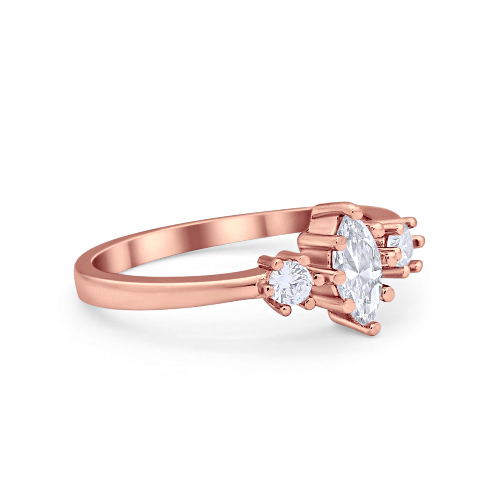 Three Stone Wedding Engagement Ring Marquise Round Cubic Zirconia 925 Sterling Silver Choose Color