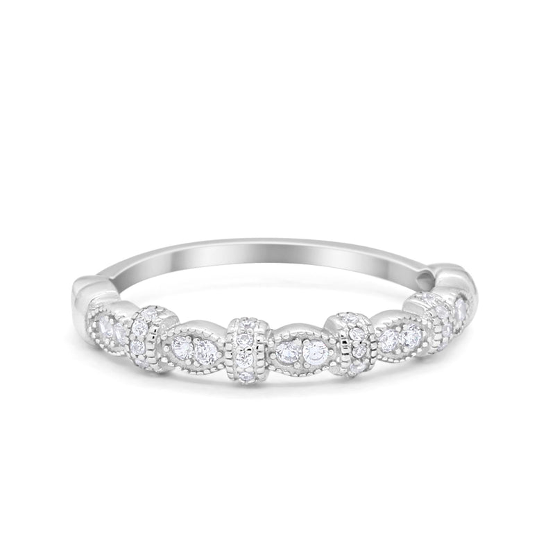 Half Eternity Round Art Deco Wedding Band Ring 925 Sterling Silver.