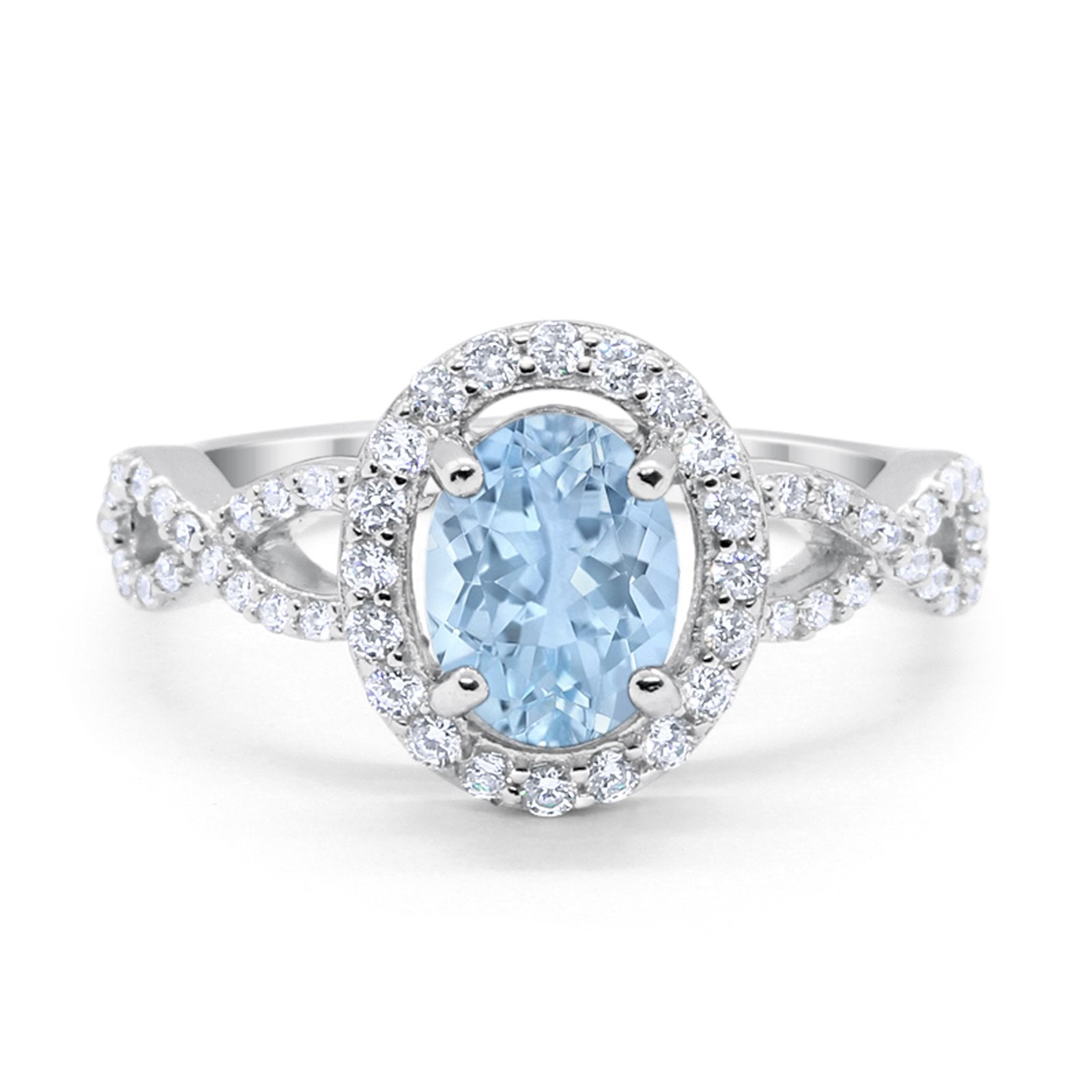 Infinity Art Deco Wedding Ring Oval Simulated Cubic Zirconia 925 Sterling Silver