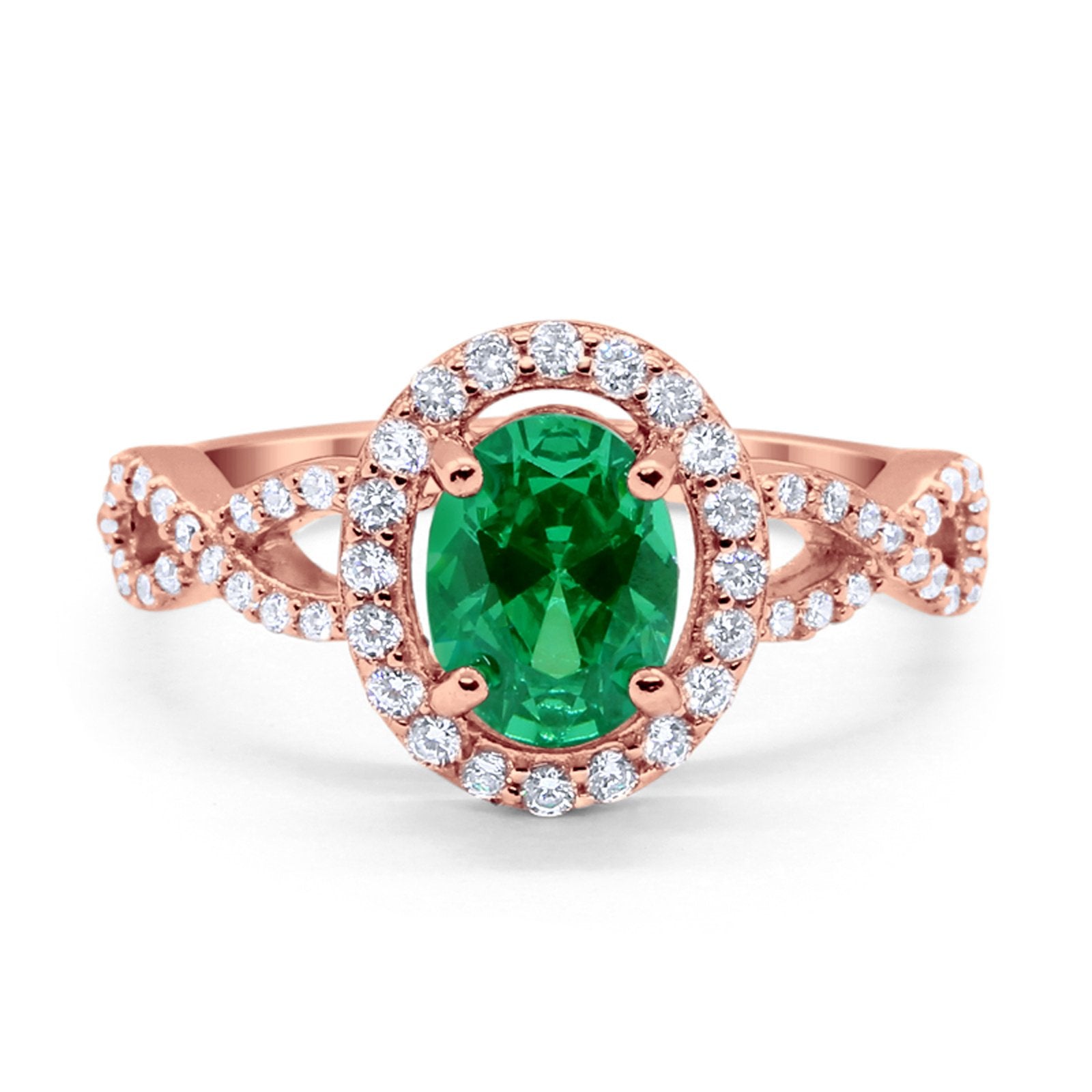 Infinity Art Deco Wedding Ring Oval Simulated Cubic Zirconia 925 Sterling Silver