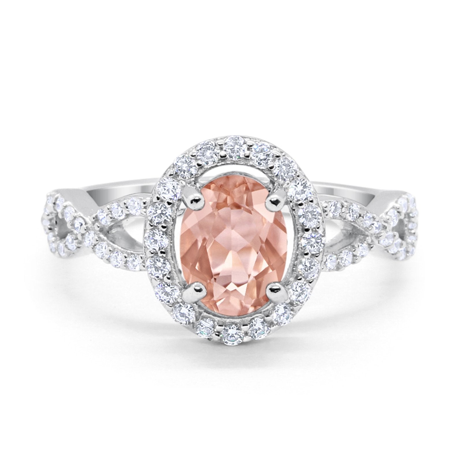 Infinity Art Deco Wedding Ring Oval Simulated Cubic Zirconia 925 Sterling Silver