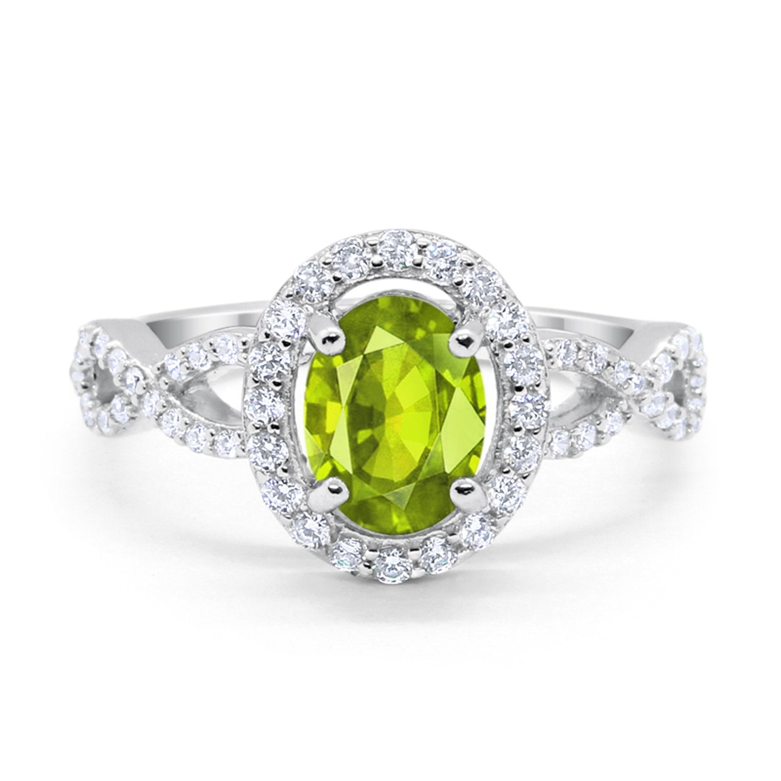 Infinity Art Deco Wedding Ring Oval Simulated Cubic Zirconia 925 Sterling Silver