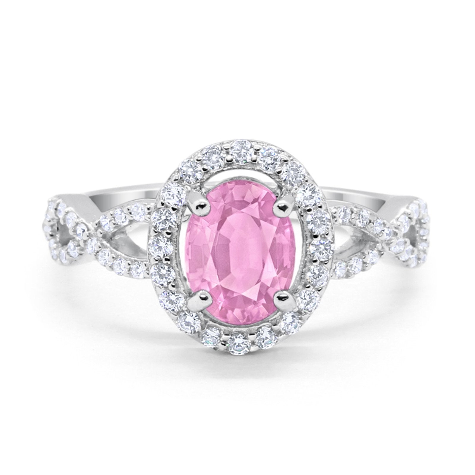 Infinity Art Deco Wedding Ring Oval Simulated Cubic Zirconia 925 Sterling Silver