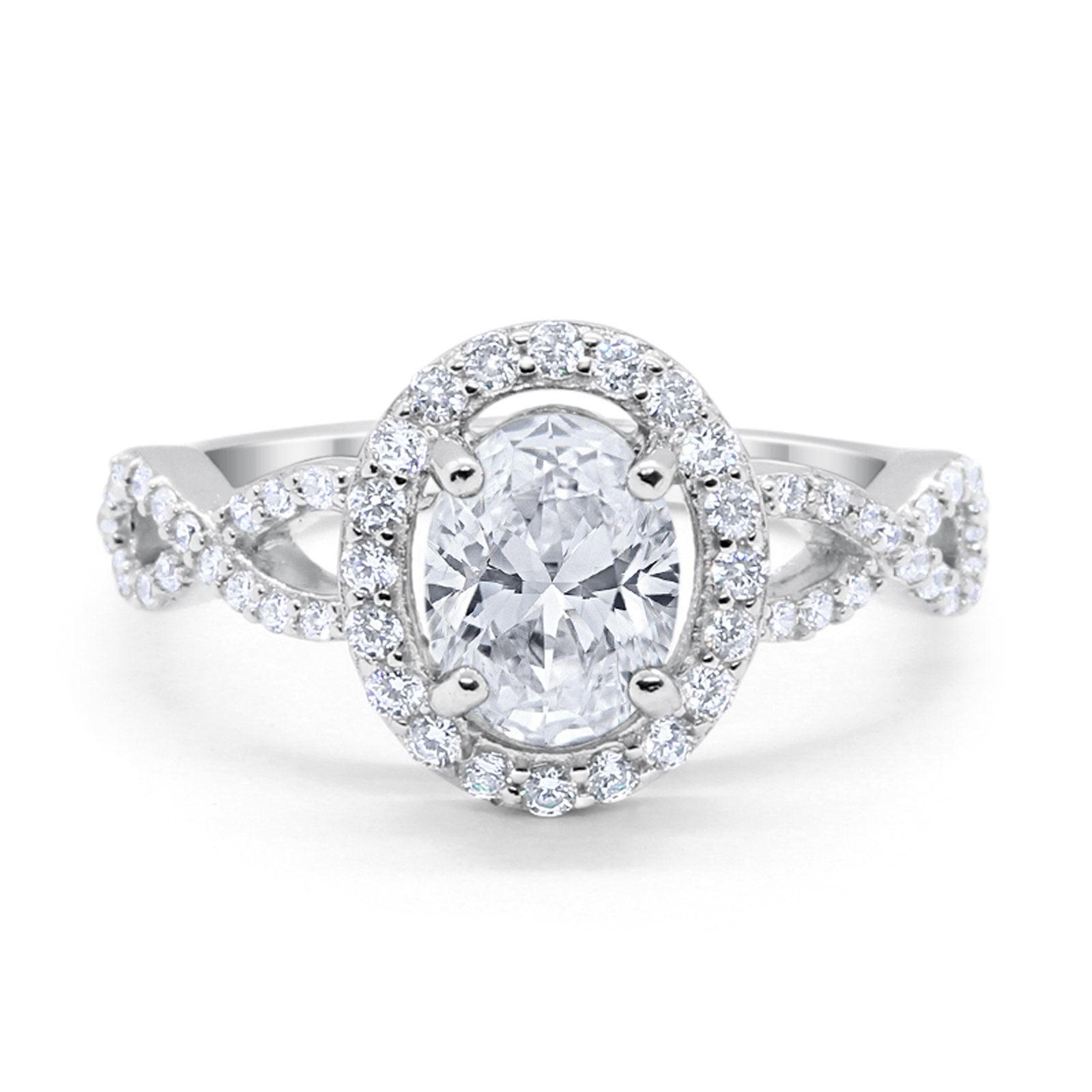 Infinity Art Deco Wedding Ring Oval Simulated Cubic Zirconia 925 Sterling Silver