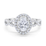 Infinity Art Deco Wedding Ring Oval Simulated Cubic Zirconia 925 Sterling Silver