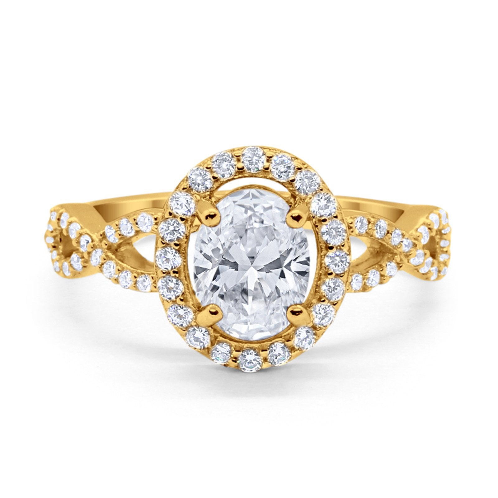 Infinity Art Deco Wedding Ring Oval Simulated Cubic Zirconia 925 Sterling Silver