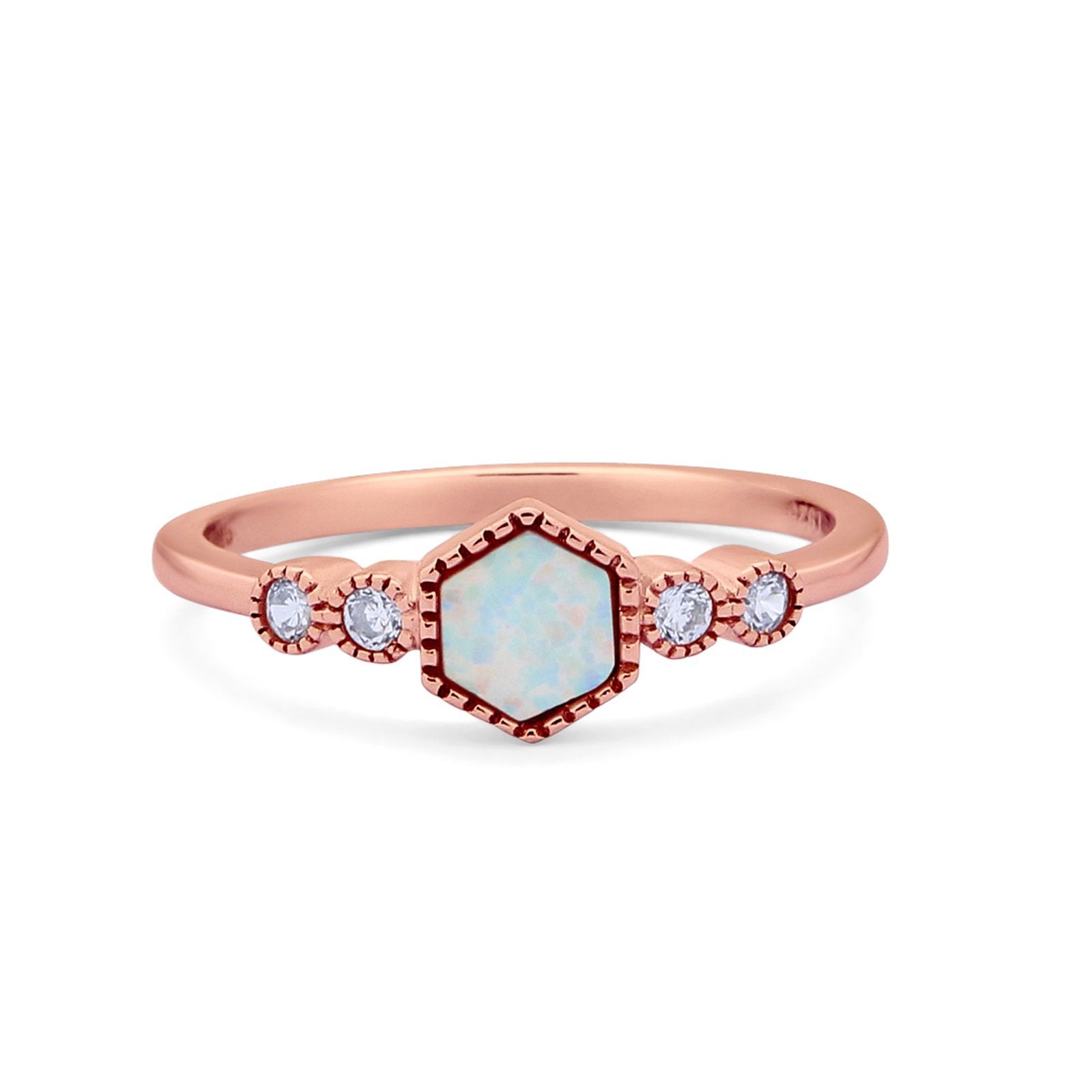 Petite Dainty Ring Created Opal Ring Round Cubic Zirconia 925 Sterling Silver