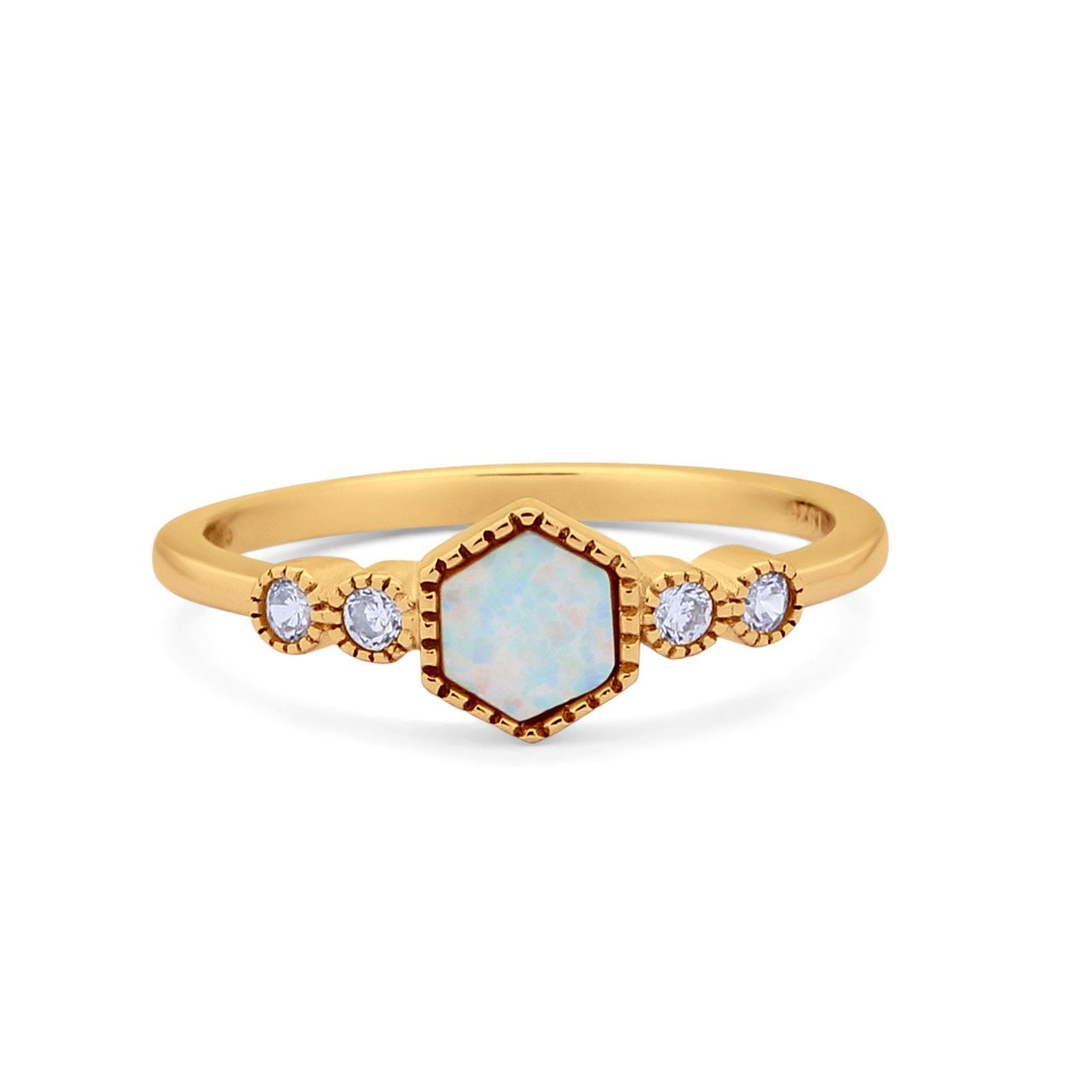 Petite Dainty Ring Created Opal Ring Round Cubic Zirconia 925 Sterling Silver