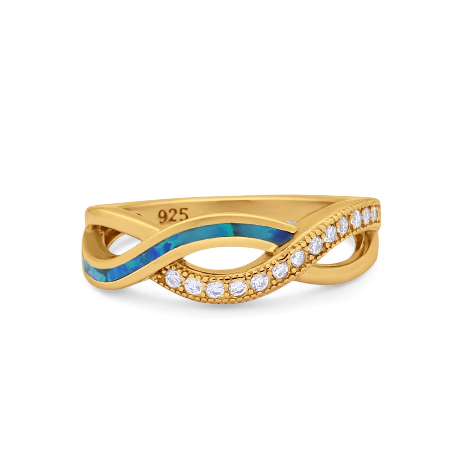 Created Opal Infinity Twisted Ring Round Cubic Zirconia 925 Sterling Silver