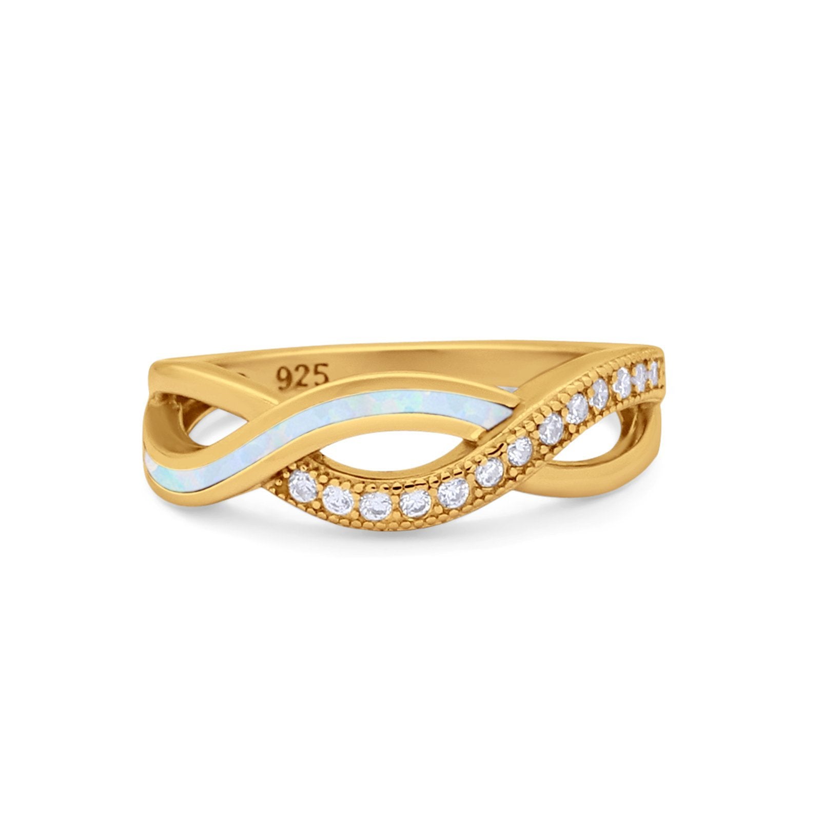Created Opal Infinity Twisted Ring Round Cubic Zirconia 925 Sterling Silver