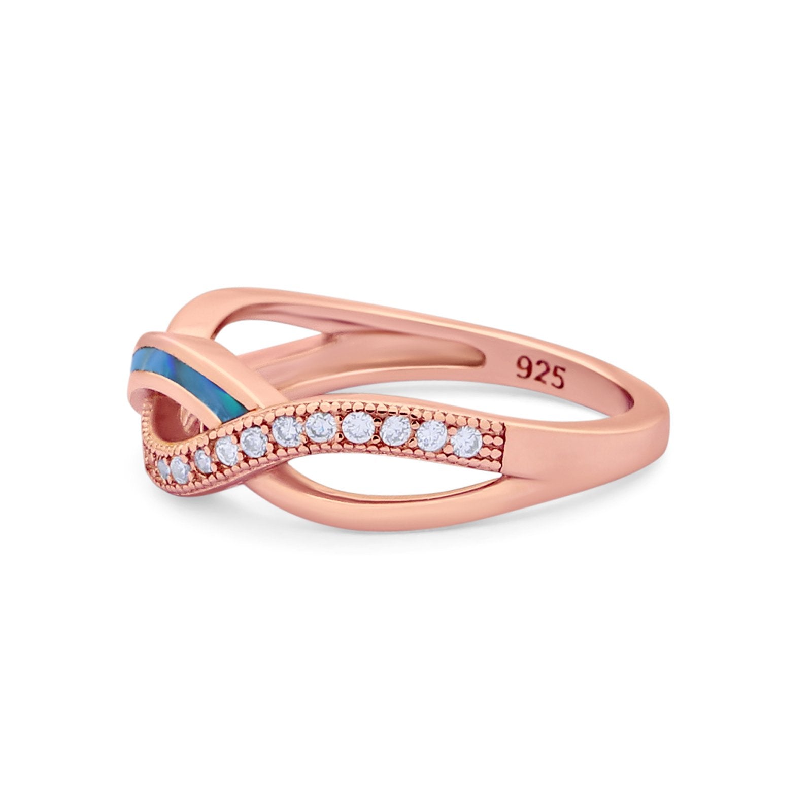 Created Opal Infinity Twisted Ring Round Cubic Zirconia 925 Sterling Silver