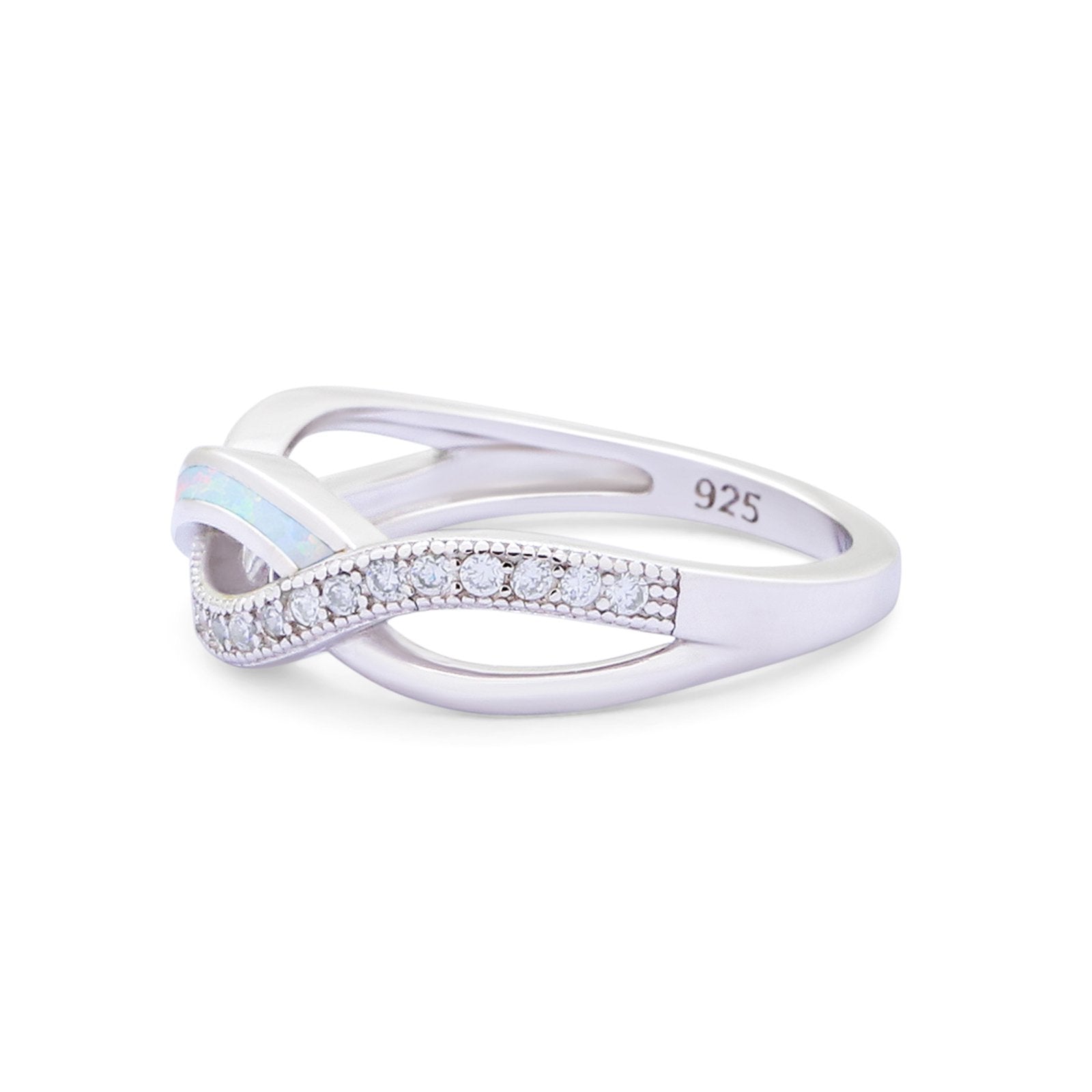 Created Opal Infinity Twisted Ring Round Cubic Zirconia 925 Sterling Silver