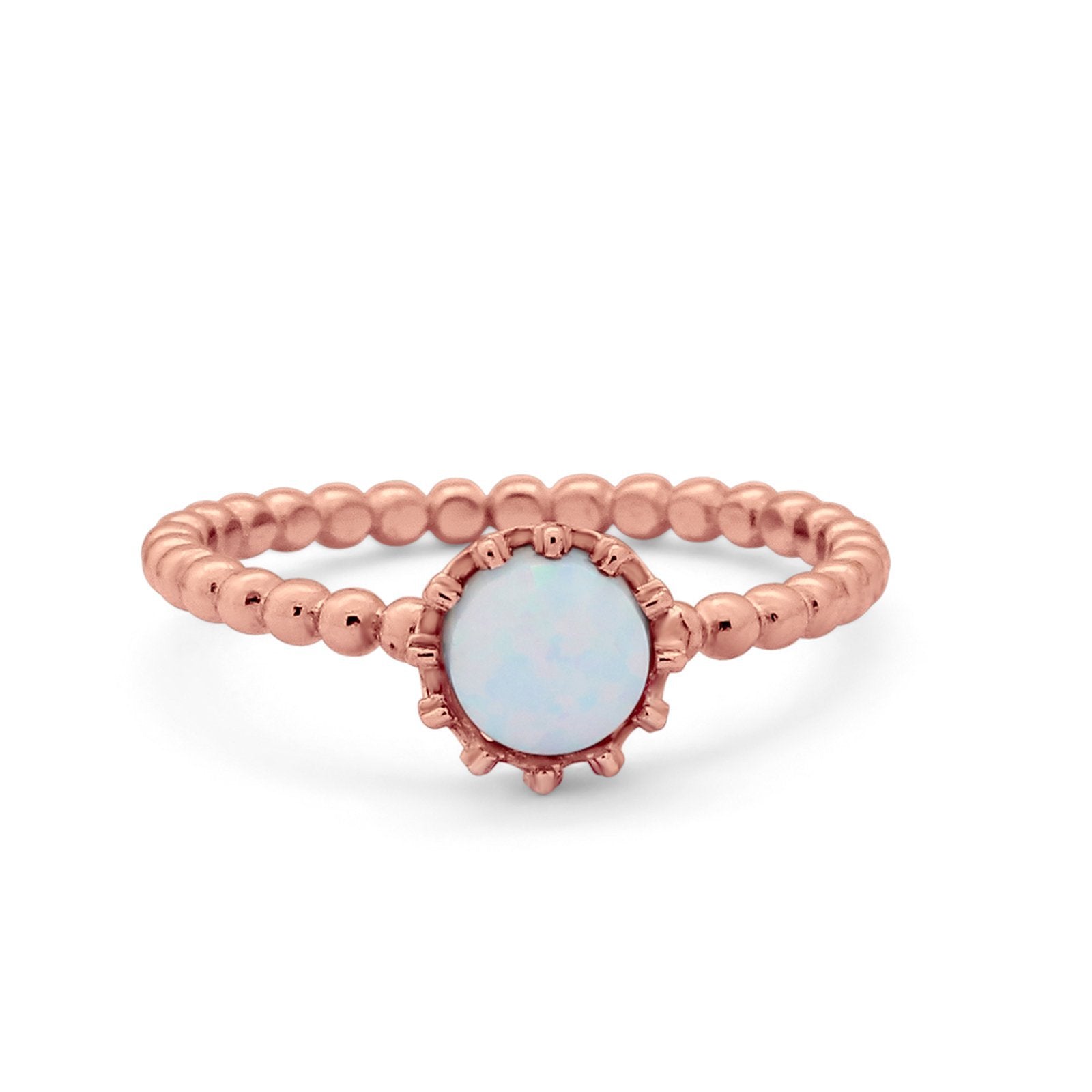 Crown Design Wedding Ring Round Cubic Zirconia White Opal 925 Sterling Silver
