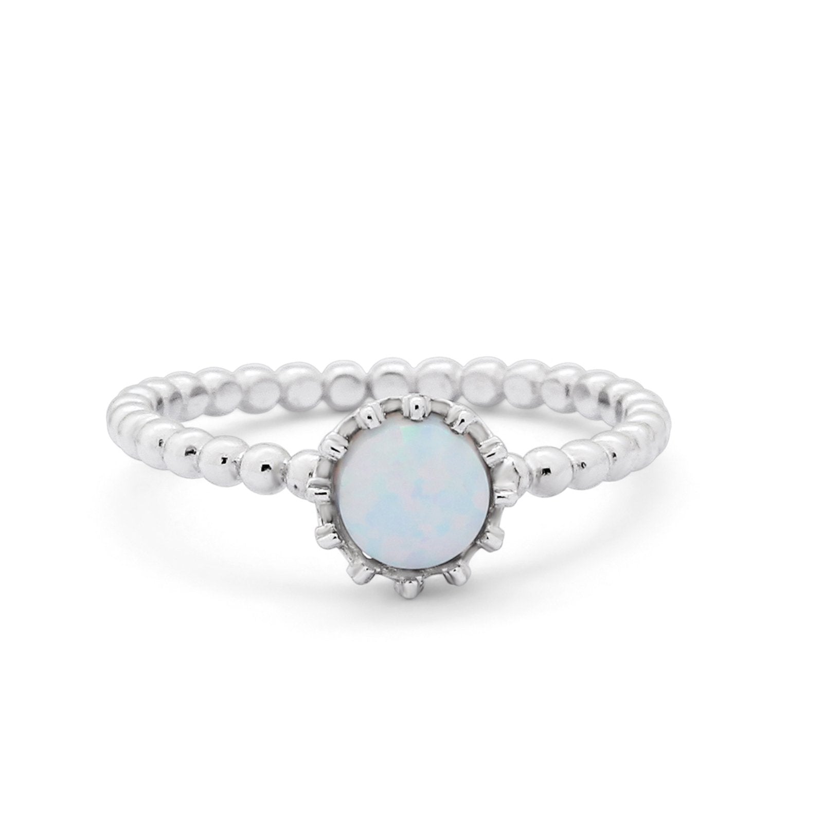 Crown Design Wedding Ring Round Cubic Zirconia White Opal 925 Sterling Silver