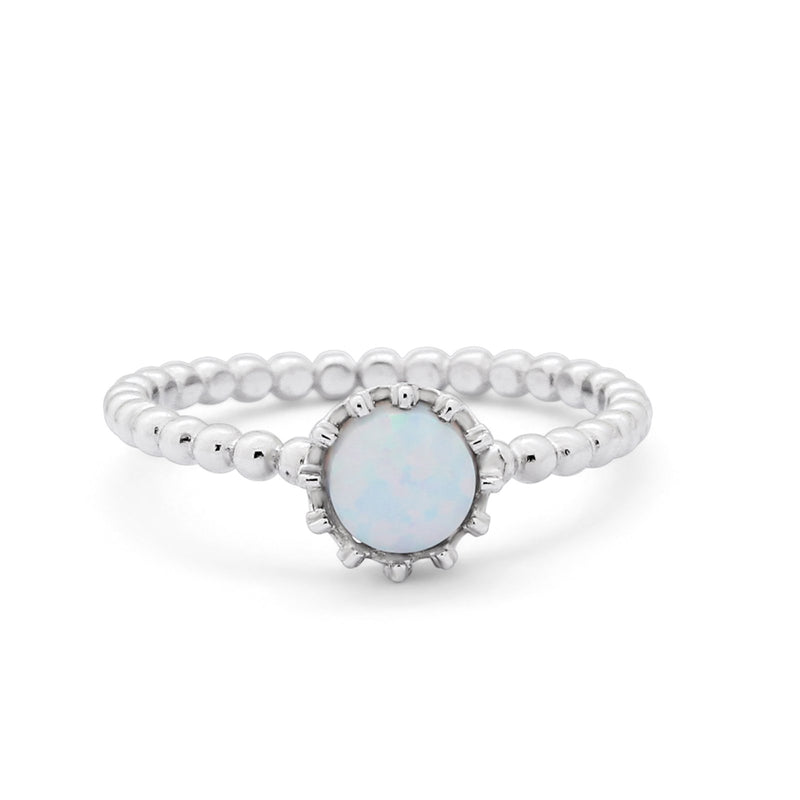 Crown Design Wedding Ring Round Cubic Zirconia White Opal 925 Sterling Silver